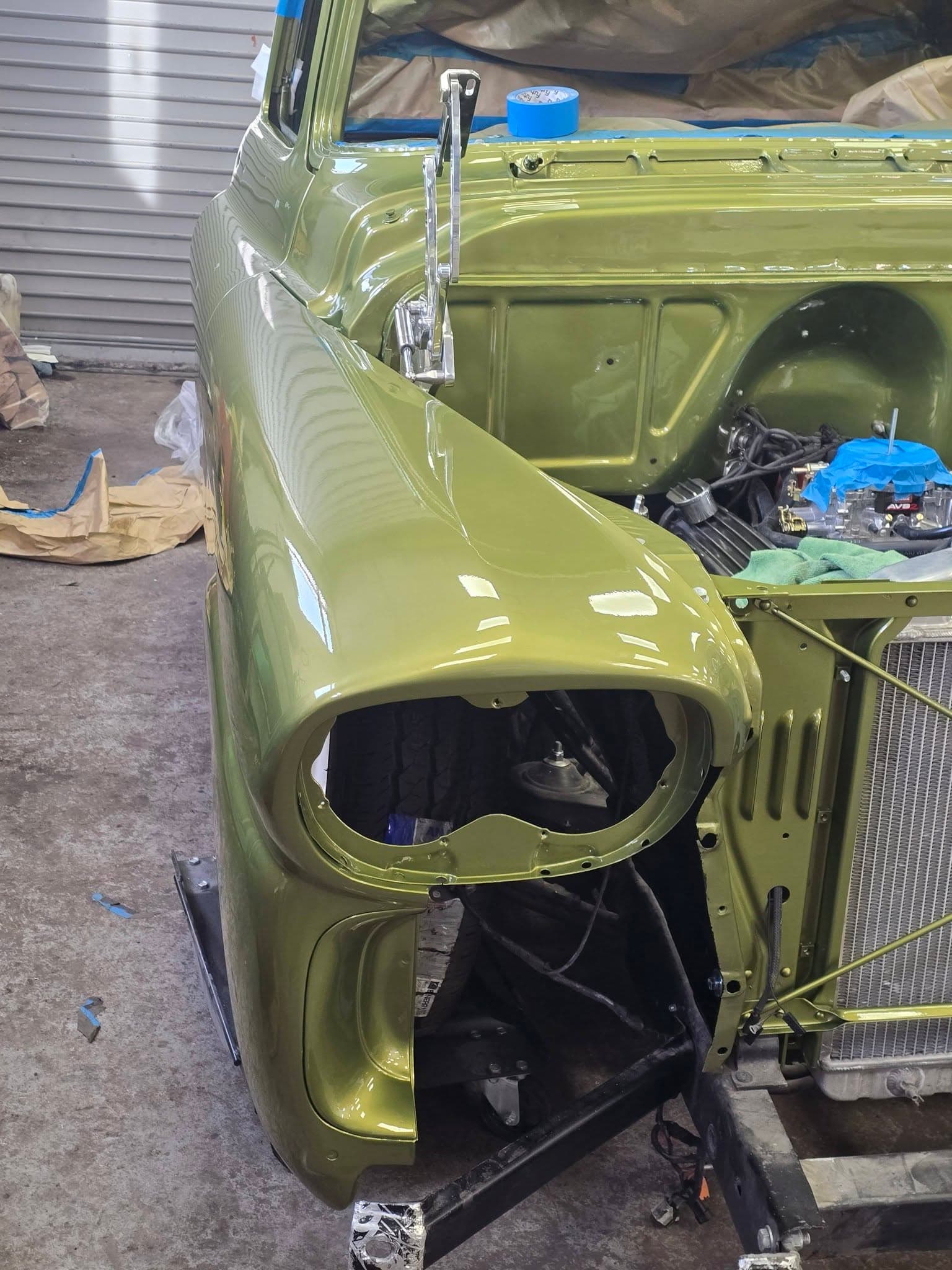 Pickup truck front fender freshly painted